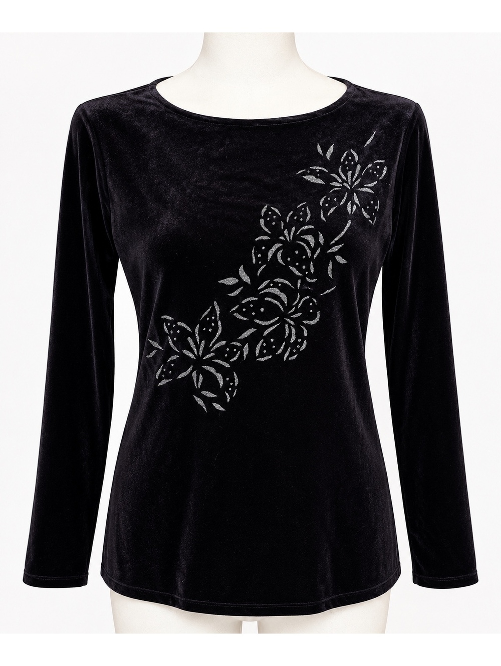 Vintage Y2K Impressions Millennium Black Velvet Floral Top M Made USA